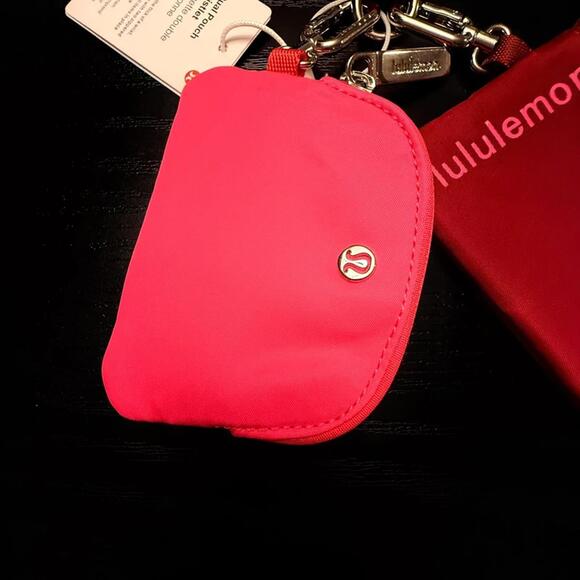 Lululemon Dual Pouch Wristlet Pink Red Keychain Wallet Coin Purse NWT - Picture 3 of 5